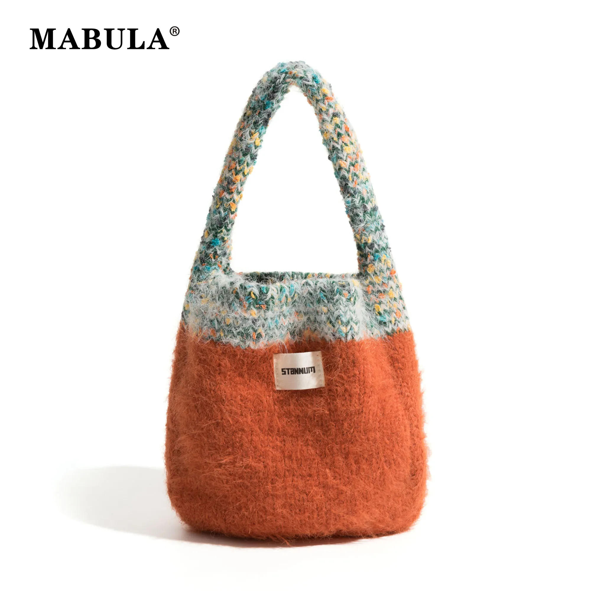 Top Trends: MABULA Bohemian Knit Girl's Tote Bag Colorful Plush Crochet Handbag Elegant Winter Women's Daily Purse Winter 2023 Shoppable Styles