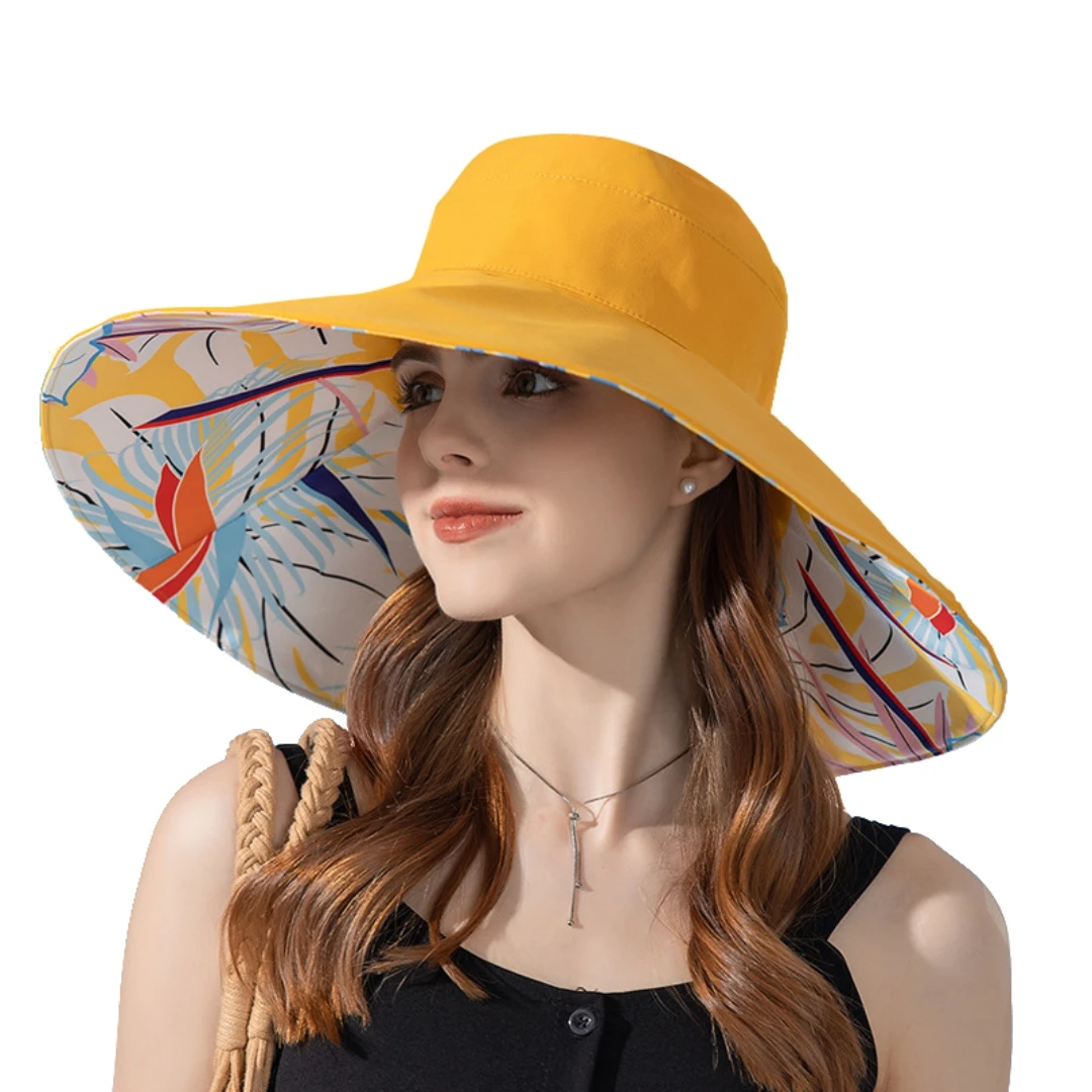 Top Trends: Women Summer Double-sided Wide Brim Hat Sun Protection Flower Beach Cap Lady Outdoor Elegant Sunscreen Headgear Wholesale New Shoppable Styles