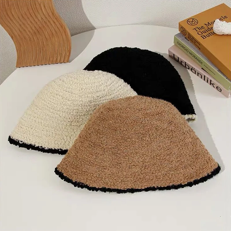 Top Trends: Knitting Bucket Hat Women Winter Warm Thick Lamb Fleece Wool Bonnet Cap Panama Fisherman Caps Slouchy Plush Skull Beanie Cap Shoppable Styles - Image 4