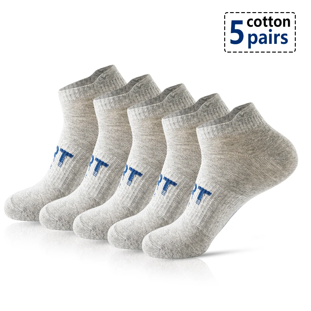 Top Trends: 5 Pairs Men's Fashion Athletic Socks Letters Print Breathable Sweat-wicking Comfortable Low Cut Ankle Socks For Daily Wear Gift Shoppable Styles