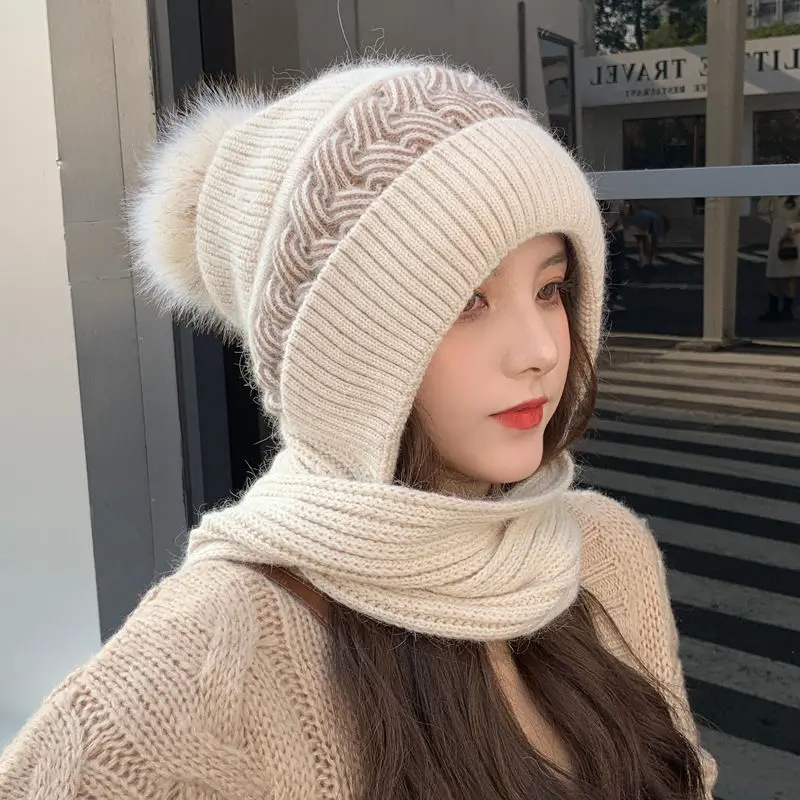 Top Trends: Korean Version Scarf Integrated Women's Scarf Hat Cycling Warm Hat Ear Protection Plush Knitted Hat Thickened Winter Hat Shoppable Styles - Image 4