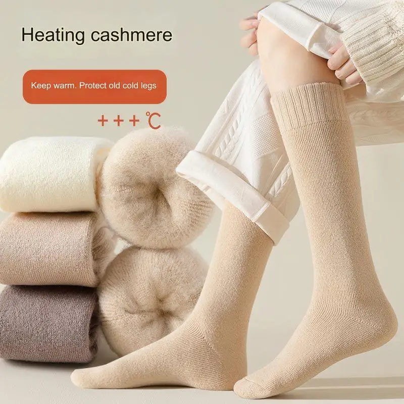 Top Trends: Winter Women's Thickened Warm Knee-Length Wool Socks Harajuku Vintage Merino Wool Calf Socks. Fashionable Terry Casual Stockings Shoppable Styles