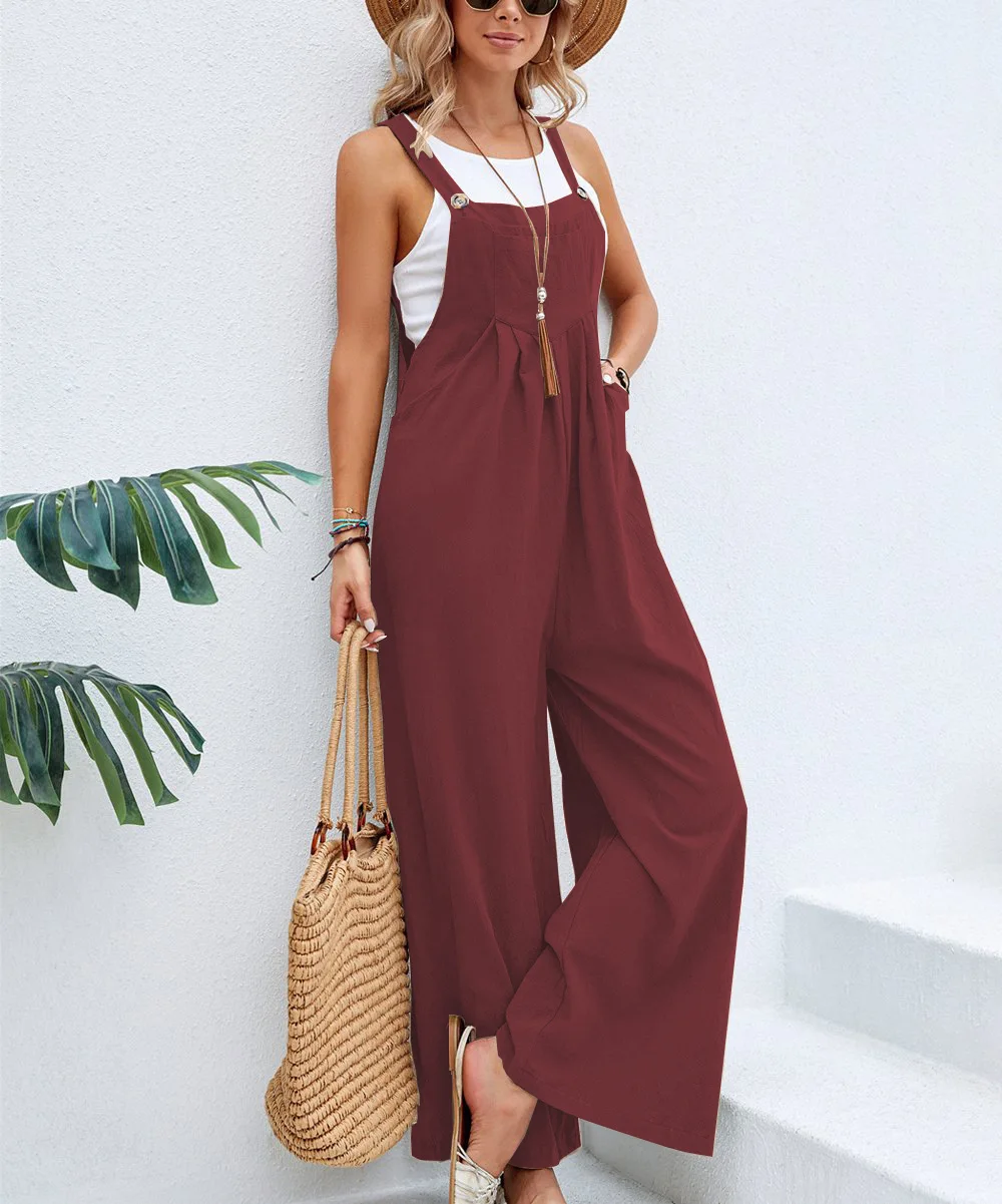 Top Trends: Cotton Linen Jumpsuits Woman Casual Loose Straps Wide Leg Pants Fashion Sleeveless Oversized Jumpsuits Plus Shoppable Styles