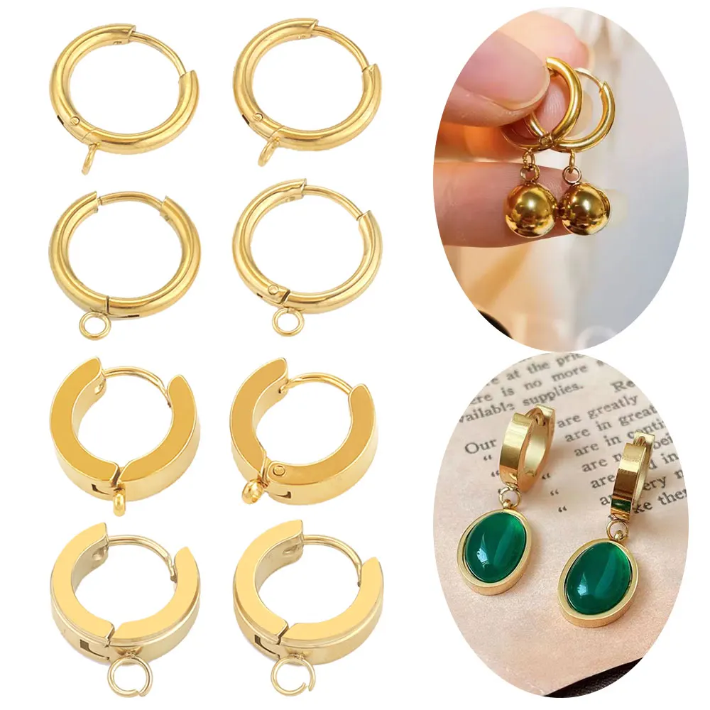 Top Trends: 10pcs Gold Stainless Steel Hoop Earrings Hooks Round Earring Post For Women DIY Earrings Making Supplies Jewelry Accessories Shoppable Styles