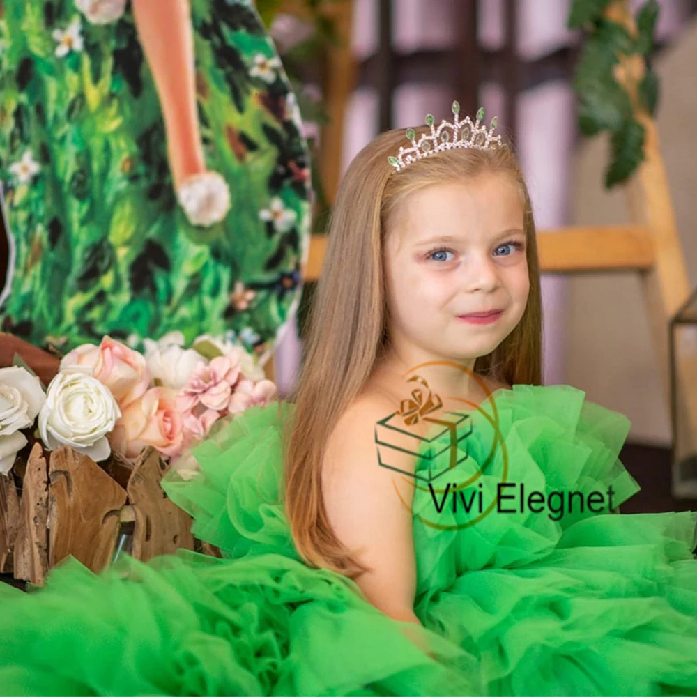 Top Trends: Green Tiered Flower Girls Dresses With Crystal 2023 Summer New Sweep Train Christmas Gowns New Zipper Back فلور فتاة اللباس Shoppable Styles - Image 6