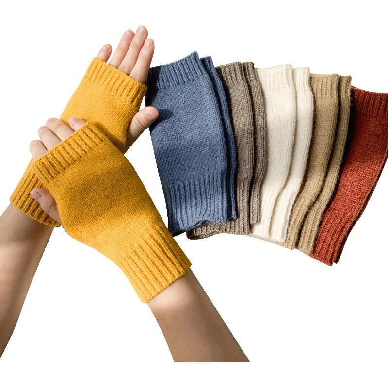 Top Trends: Winter Autumn Warm Fingerless Knitted Wool Gloves Women Men Solid Color Stretch Mittens Exposed Finger Short Cashmere Gloves Shoppable Styles