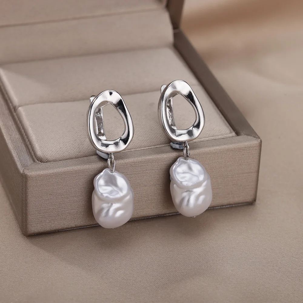 Top Trends: Baroque Pearl Earrings For Women Stainless Steel Zircon Water Droplet Steel Ring Drop Earring Wedding Party Jewelry Bijoux Femme Shoppable Styles