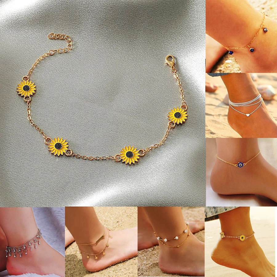 Top Trends: Korean Sunflower Flower Anklet Charms Ankle Bracelet Halhal Chrysanthemum Anklets For Women Indian Jewelry Creative Anklet Gift Shoppable Styles