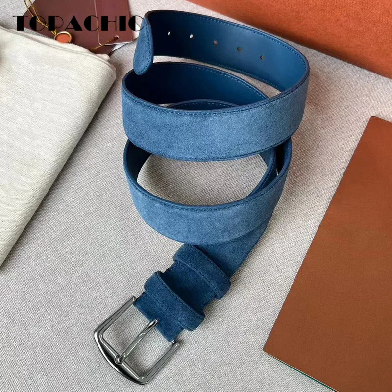 Top Trends: 9.13 TOPACHIC Men's Fashion Solid Color Cow Suede Genuine Leather Metal Buckle Belt Shoppable Styles