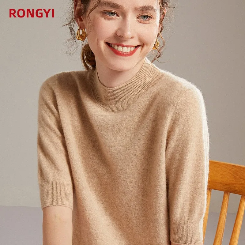 Top Trends: RONGYI 100% Pure Cashmere Short Sleeve T-Shirt Ladies Knitted Pullover Half Sleeve Sweater Shoppable Styles