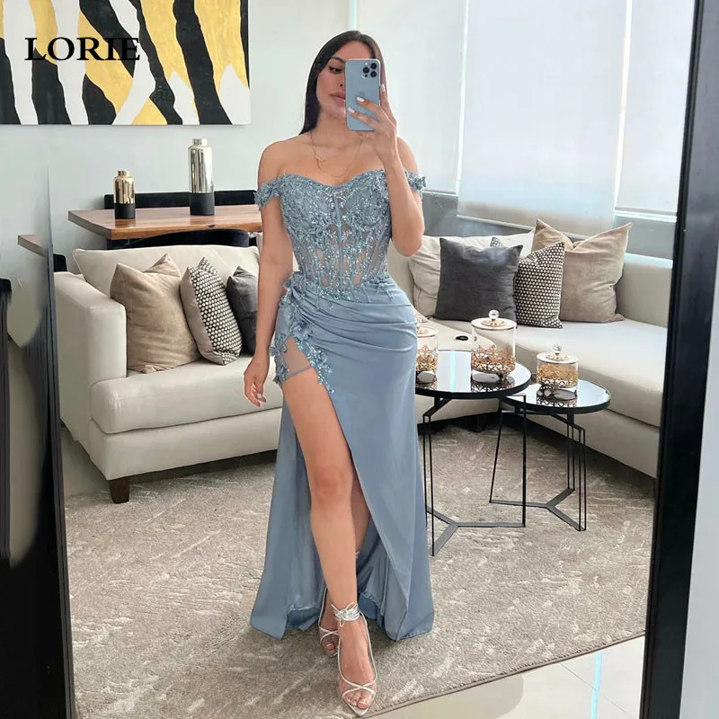 Top Trends: LORIE Nordic Blue Mermaid Evening Dresses Lace Appliques Prom Gowns Elegant Pleats Evening Party Dress 2023 Shoppable Styles