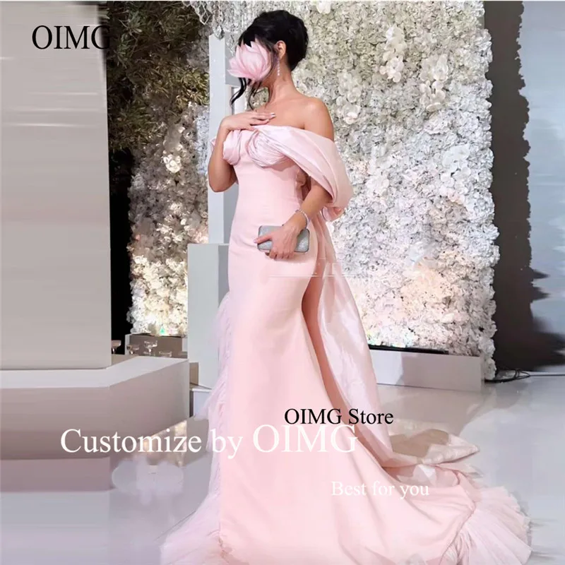 Top Trends: OIMG Elegant Baby Pink Mermaid Long Evening Dresses Soft Off The Shoulder Saudi Arabic Women Formal Party Prom Gowns Pageant Shoppable Styles