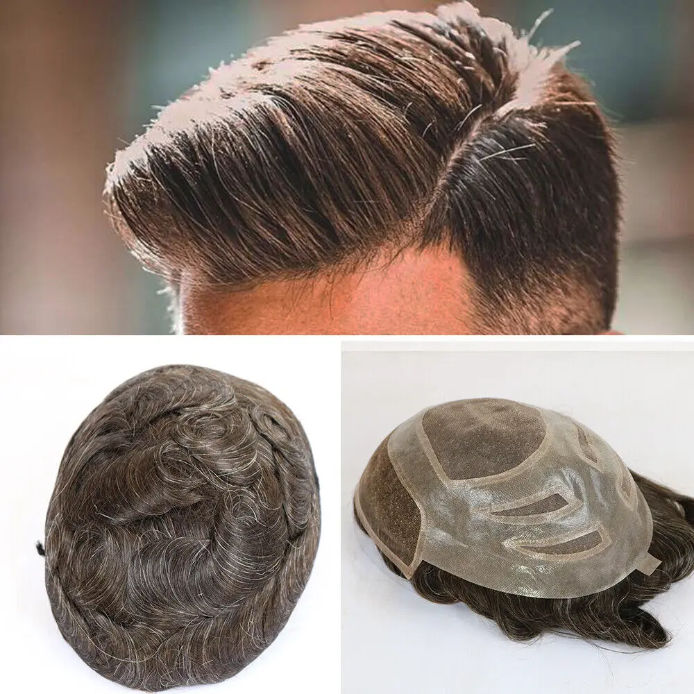 Top Trends: Male Hair Prosthesis Mono &amp; Pu With Lace Front Breathable 100% Real Human Hair Toupee Men Wig Exhuast Systems Wig For Men Shoppable Styles