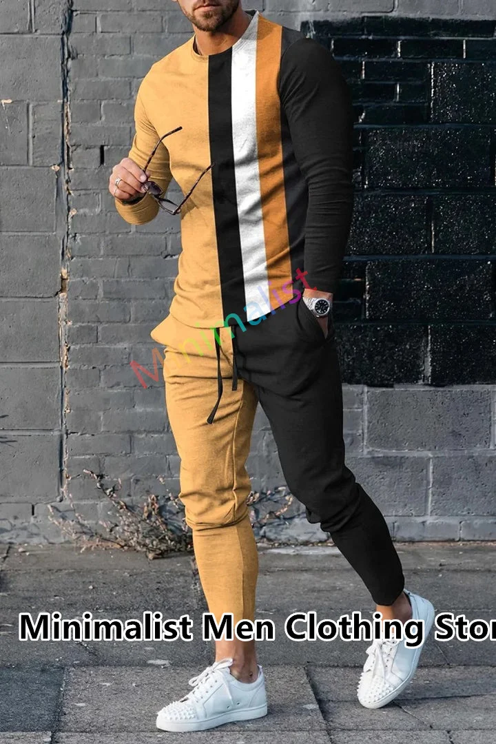 Top Trends: 2024 Men Tracksuit Autumn Oversized Set Stripe Printed Long Sleeved T-shirt+ Trousers Jogger Sportswear Casual 2 Piece Suit Shoppable Styles