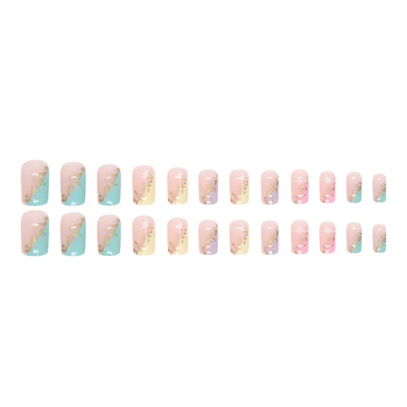 Top Trends: 24Pcs / Set False Nail French Gold Leaf Rainbow Heart Fake Nail Tips Full Cover Acrylic False Nails Decoration For Nail Tip Shoppable Styles - Image 5