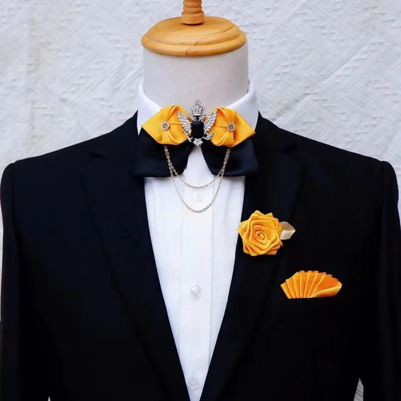 Top Trends: Crystal Bow Tie Set Men's Women's Business Suit Accessories Collar Flowers Vintage Wedding Bow-tie Pocket Towel Brooch 3pcs Sets Shoppable Styles