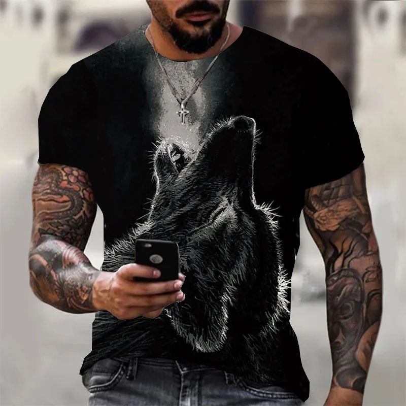 Top Trends: Men'S T-Shirt Wolf Printing Short Sleeve Daily Street Tees Summer Leisure Fashion Trend Male Tops Loose Comfortable Men Clothing Shoppable Styles - Image 2