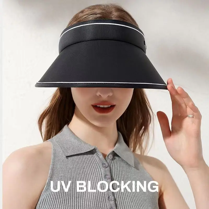 Top Trends: Solid Black Golf Sun Visor Women Summer Wide Brim Hat Empty Top Beach Cap UV Protection Solar Hat Holiday Running Sunscreen Cap Shoppable Styles