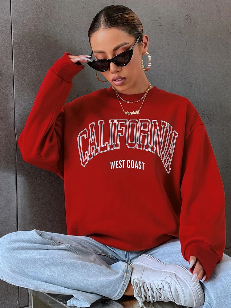 Top Trends: California West Coast Print Female Sweatshirts Long Sleeves O-neck Pullovers Korean Trend Woman Hoodie Sporty And Rich Clothing Shoppable Styles