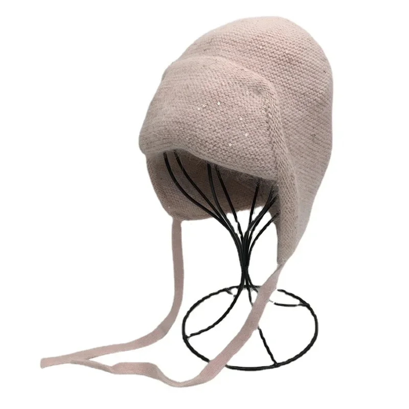 Top Trends: 2023 Knitted Wool Warm Trapper Hat Winter Women Hats Russian Bomber Hat Fake Fur Casual Ear Flaps Bomber Caps For Women&#039;s Bonnet Shoppable Styles