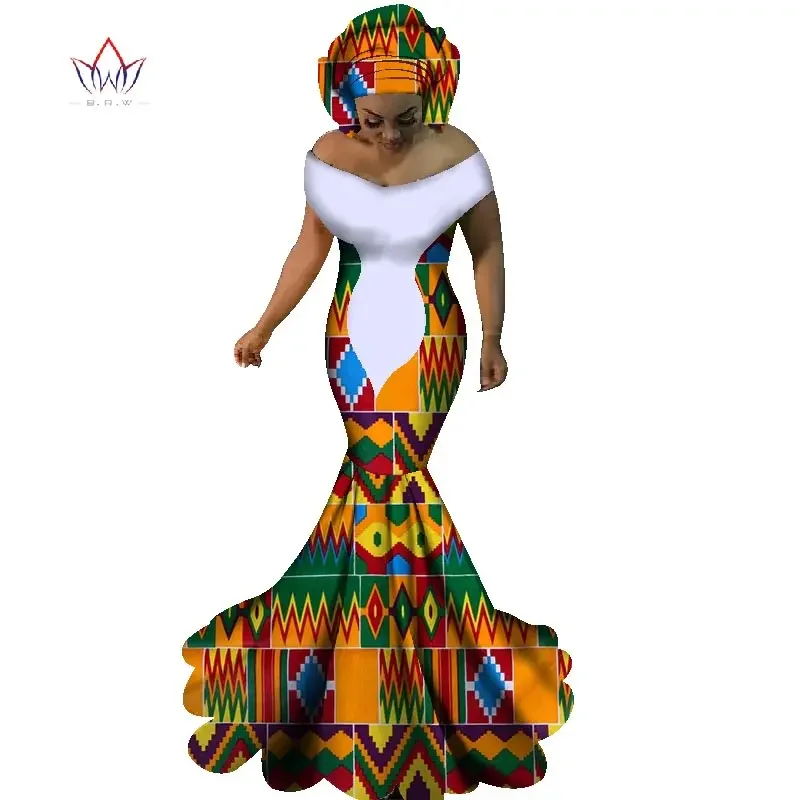 Top Trends: BRW African Dresses For Women Sexy Slash Neck Long Dresses Bazin Riche African Print Mermaid Clothing Plus Size 6XL WY1860 Shoppable Styles