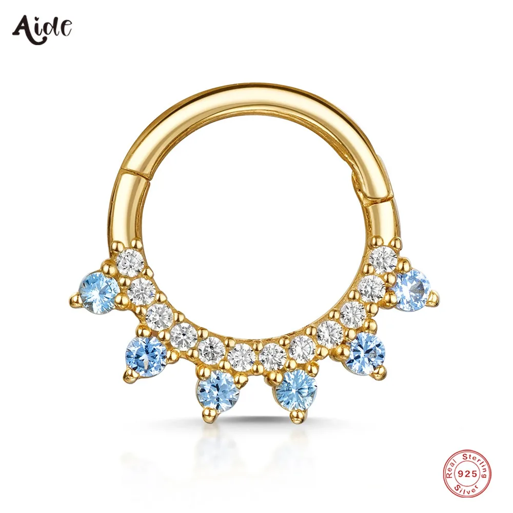 Top Trends: Aide 925 Sterling Silver 1pc Delicate Blue Pink CZ Zircon Daith Piercing Hoops For Women Sparkling Crystal Crown Shape Earrings Shoppable Styles