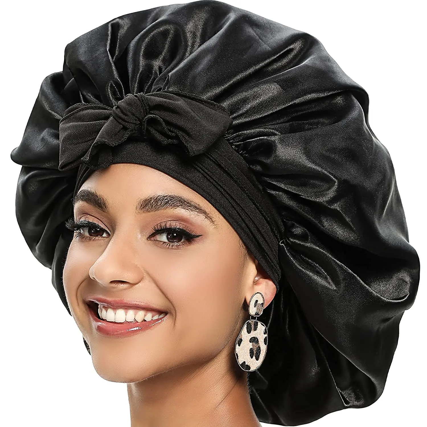 Top Trends: New Large Satin Bonnet Silk Night Sleeping Cap Long Satin Bonnet With Head Tie Band Bonnet Edge Wrap For Women Curly Braid Hair Shoppable Styles