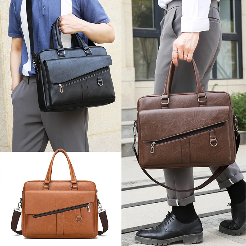 Top Trends: Large Briefcase Bag For Man PU Leather Handbag Computer Laptop Document Shoulder Business Messenger Tote Crossbody Side Bag Male Shoppable Styles