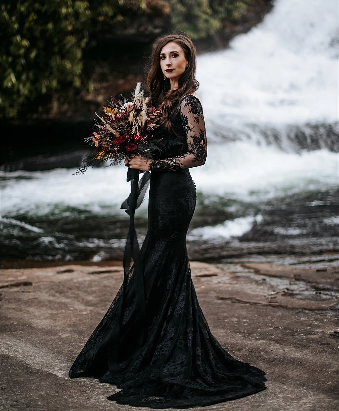 Top Trends: Black Gothic Wedding Dresses Long Sleeves V-Neck Lace Mermaid Bridal Gowns Vintage Sexy Backless Country Bride Wear 2023 Vestido Shoppable Styles