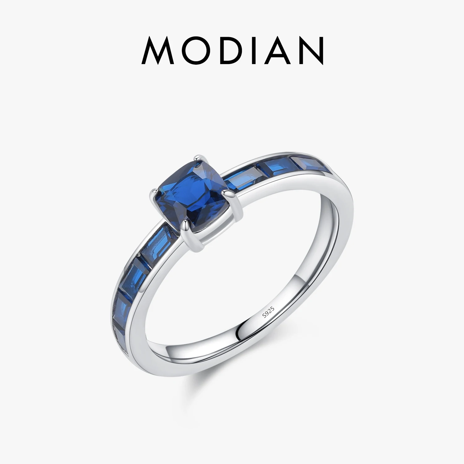 Top Trends: MODIAN 925 Sterling Silver Luxury Square Blue Cubic Zirconia Ring Classic Romantic Rings For Women Wedding Gift Fine Jewelry Shoppable Styles