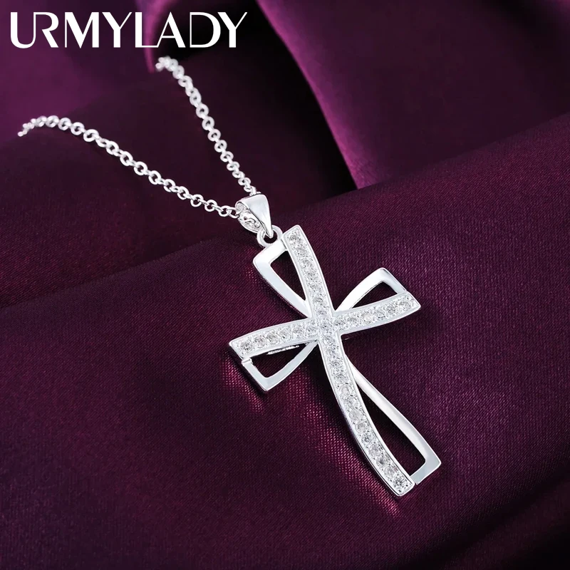 Top Trends: Promotions 45cm 925 Sterling Silver Necklace Charm For Women Cyrstal Cross Pendant Chain Jewelry Fashion Cute Wedding Party Shoppable Styles