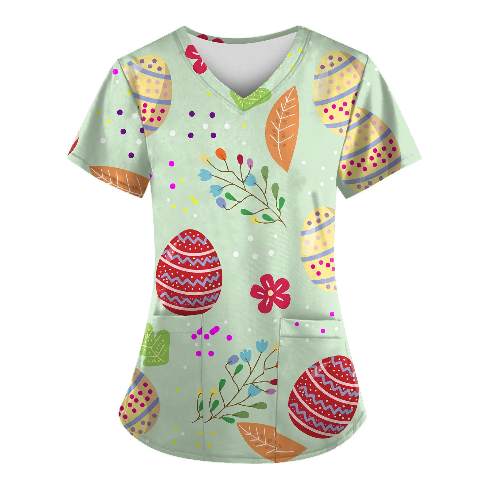 Top Trends: Ladies Nurse Uniforms Women Easter Day Cartoon Eggs Print Short Sleeve V Neck Working Medical Nursing Blouse Workwear Uniforms Shoppable Styles