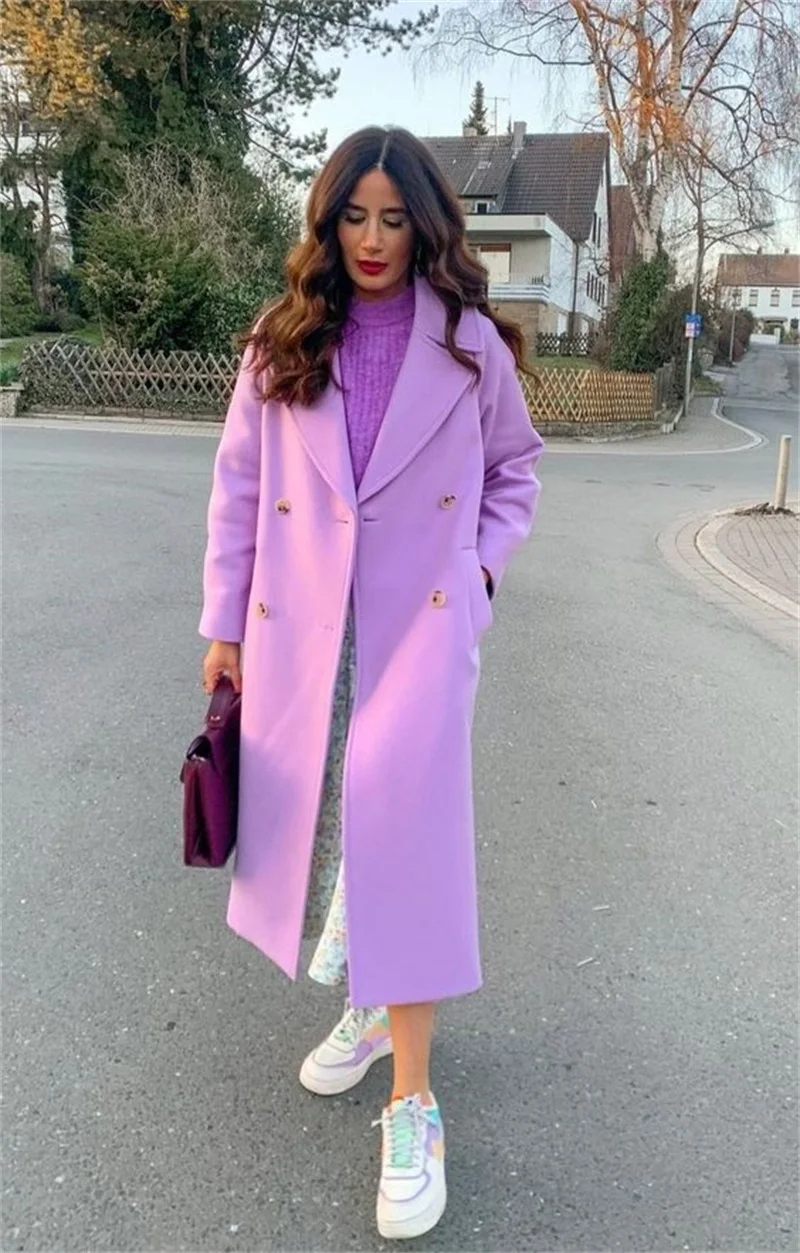 Top Trends: Purple Woolen Women Suit Long Overcoat 1 Piece Custom Made Blazer Winter Thick Jacket Formal Double Breasted Fashion Prom Dress Shoppable Styles