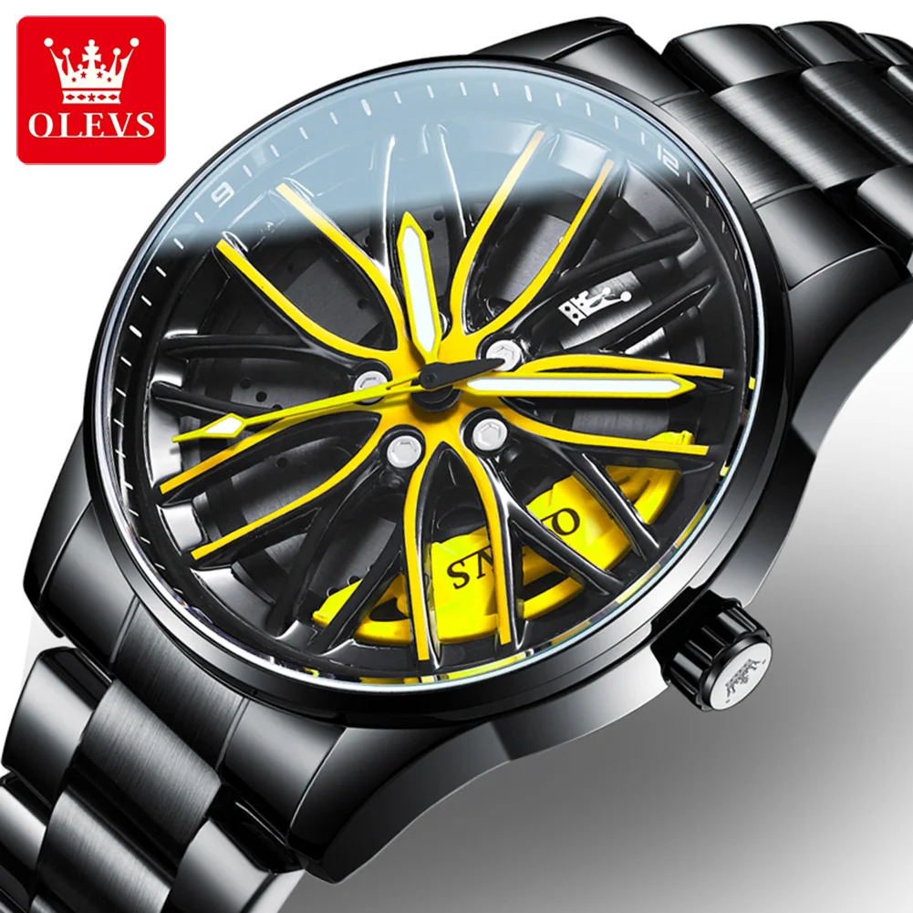 Top Trends: OLEVS Rotation Rim Hub Sports Car Watch Men Watches Waterproof Stainless Steel Wheel Quartz Wristwatch Men With Luminous Hands Shoppable Styles