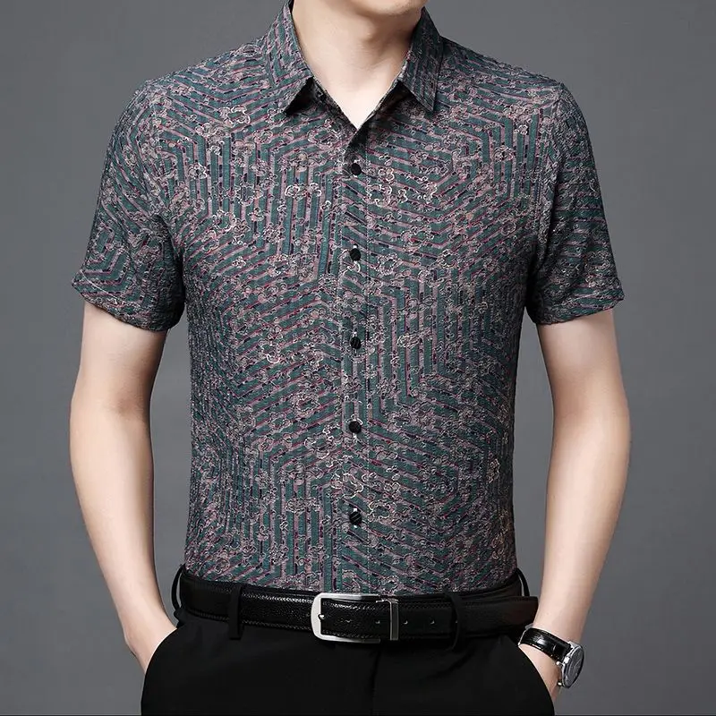 Top Trends: Summer Men Short Sleeve Vintage Shirts Korean Fashion New Lapel Male Clothes Anti-Wrinkle Business Casual Loose Button Thin Tops Shoppable Styles