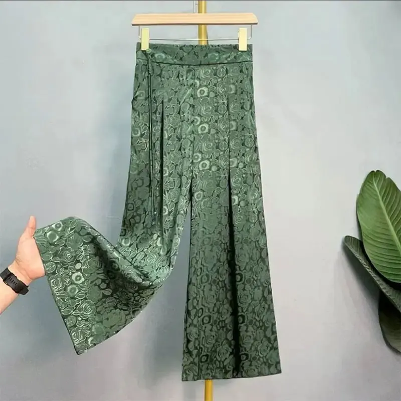 Top Trends: Chinese Style Floral Jacquard Weave Trousers Stylish Wide Leg Female Clothing Casual Elastic Vintage Accessories Pockets Pants Shoppable Styles