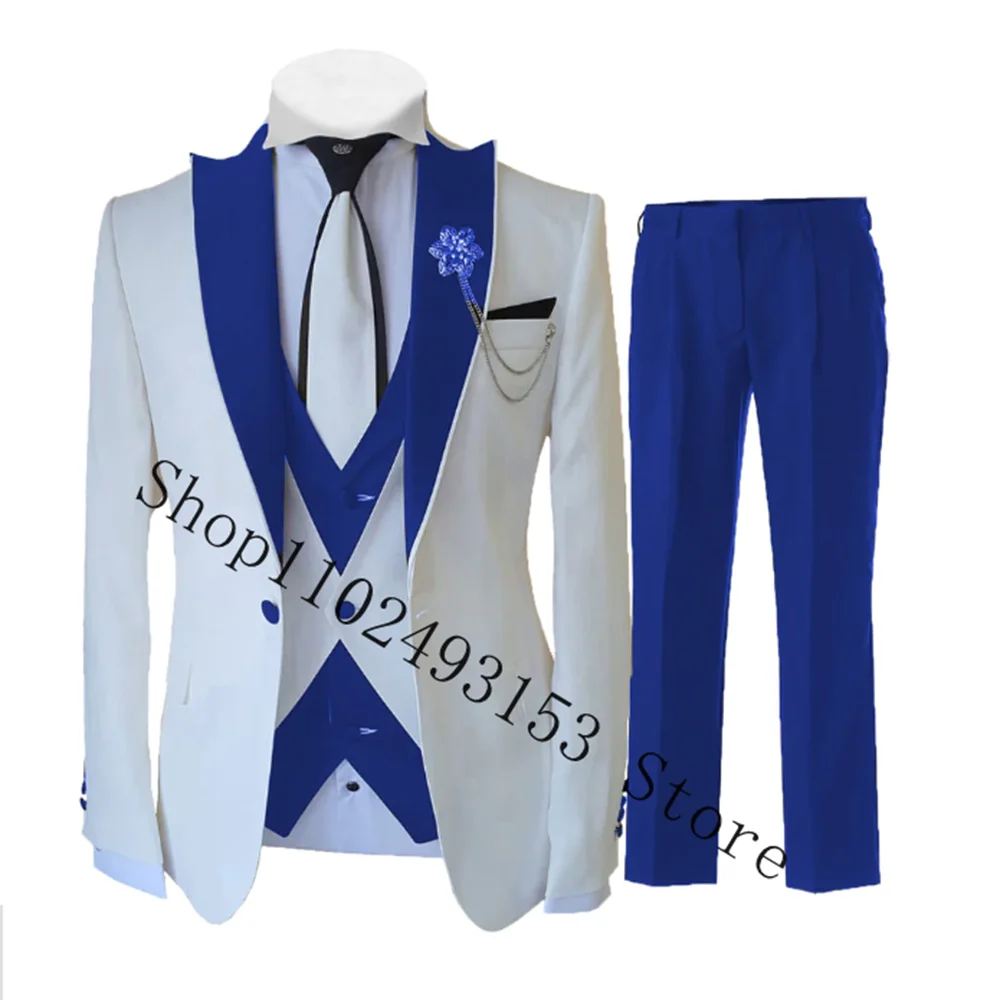 Top Trends: Royal Blue Men Suit Slim Fit Business Formal Tuxedo For Wedding Groomsmen Blazer 3 Pieces Suits Jacket Vest Pants Costume Homme Shoppable Styles