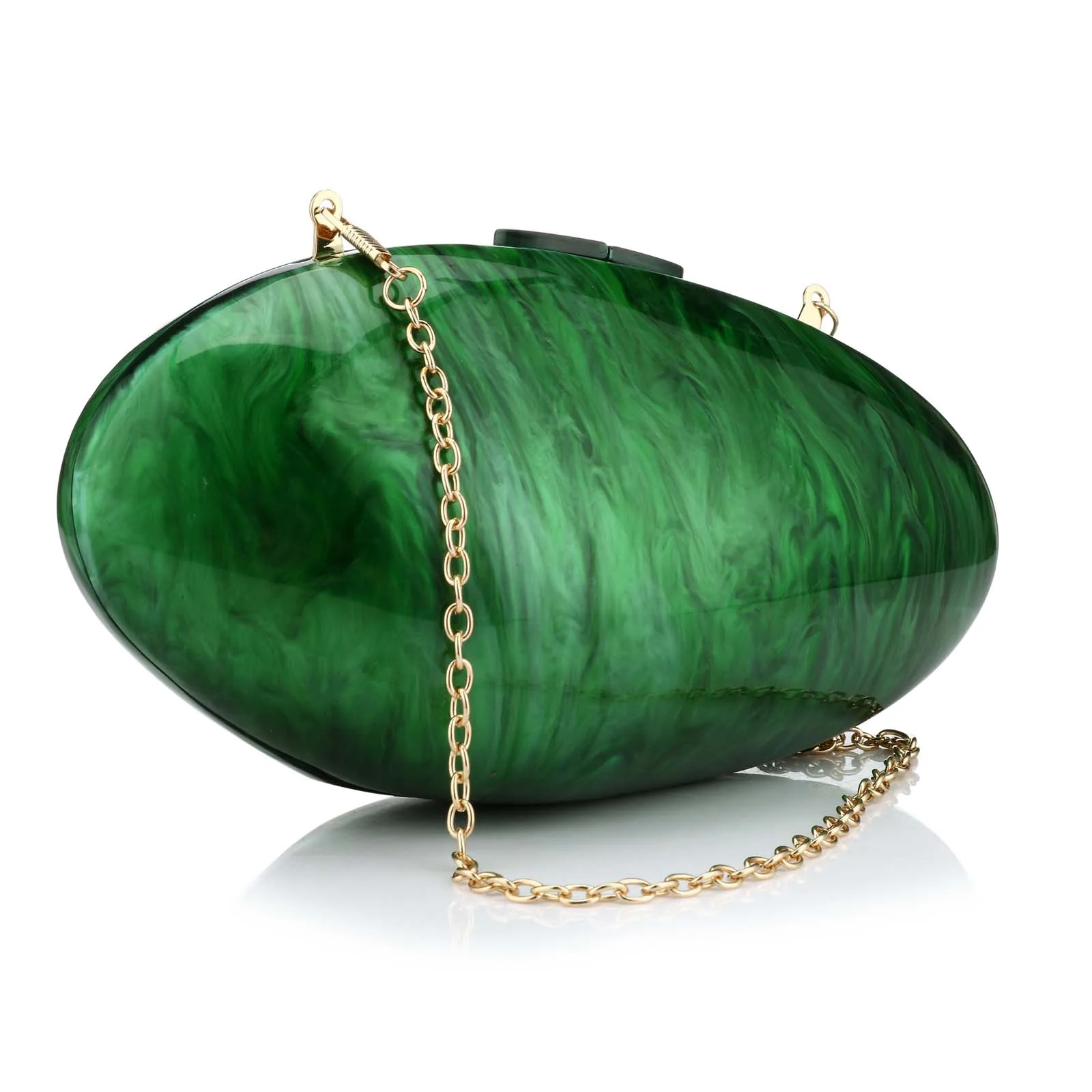 Top Trends: Geometric Acrylic Clutch Bag With Chain Marbling Green Acrylic Purse Box Oval Designer Fashion Shoulder Bag Summer Hand Bags Shoppable Styles