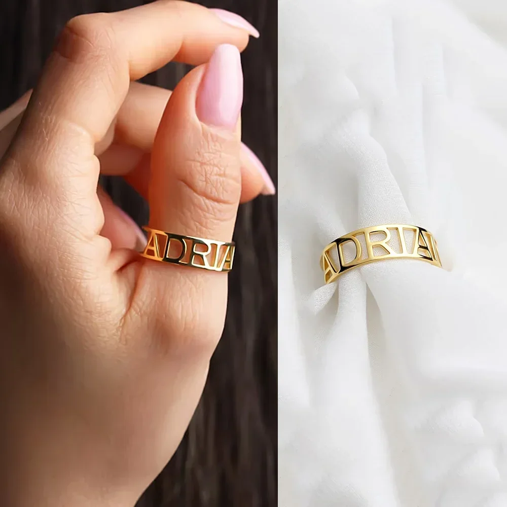 Top Trends: Personalised Custom Name Rings For Women Mens Open Adjustable Stainless Steel Gold Rings Jewelry Romantic Couple Christmas Gifts Shoppable Styles