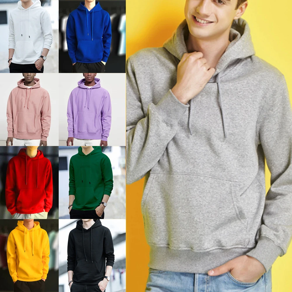 Top Trends: Men Clothes Hoodie Sweatshirts Solid Color Black Gray Pink Blue Fleece Sweatshirt Hip Hop Hoody Male Hooded Sweater Casual Tops Shoppable Styles