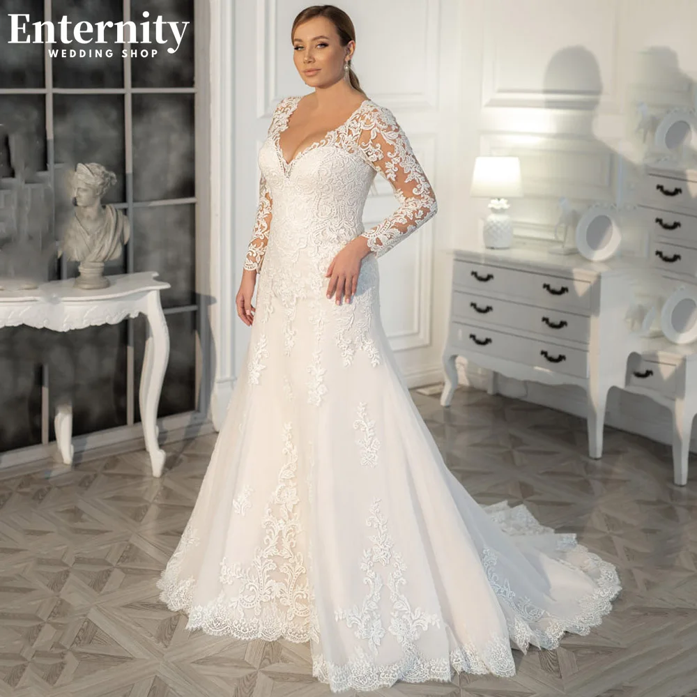 Top Trends: Captivating V Neck Mermaid Wedding Dresses Lace Appliques Long Sleeves Bridal Gowns Illusion Back Plus Size Vestidos De Novia Shoppable Styles