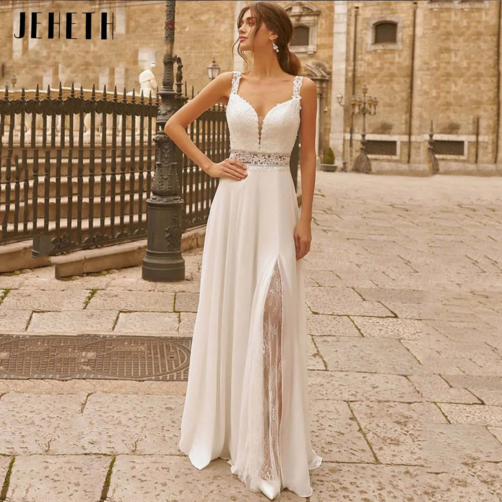 Top Trends: JEHETH Sweetheart Wedding Dresses For Woman Lace Appliques Boho Bridal Gowns Slit Sleeveless Boho Vestidos De Novia Boda Civil Shoppable Styles