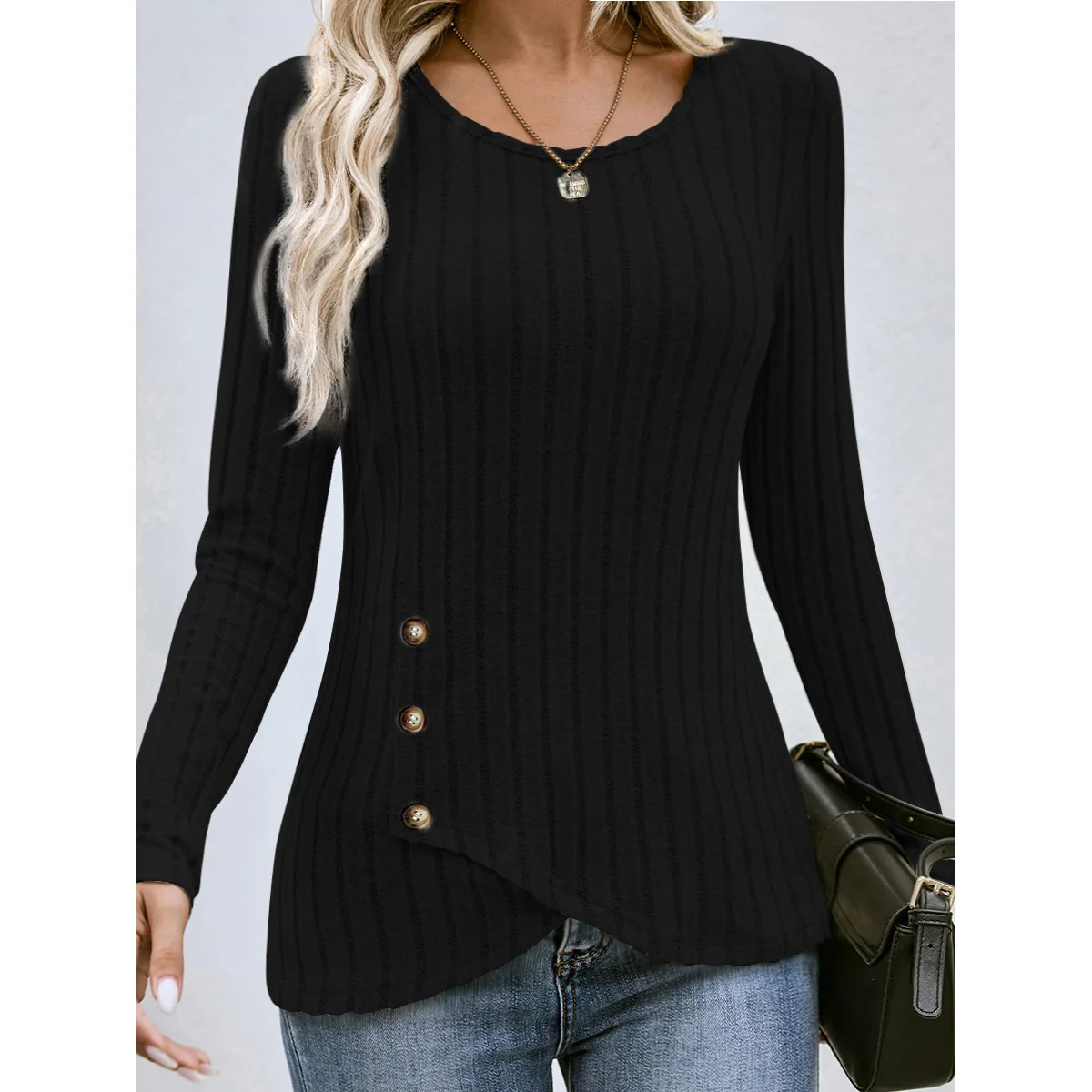 Top Trends: 2023 Women's Autumn New Fashion Casual Solid Color Waist Round Neck Comfortable And Versatile Tight Long Sleeve Top Shoppable Styles - Image 5