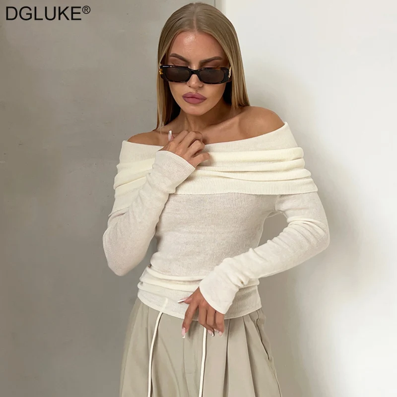 Top Trends: Off Shoulder Sweater Women Winter Wool Cashmere Sweater Slash Neck Long Sleeve Knitted Top Female Jumper Sweaters Knitwear Shoppable Styles