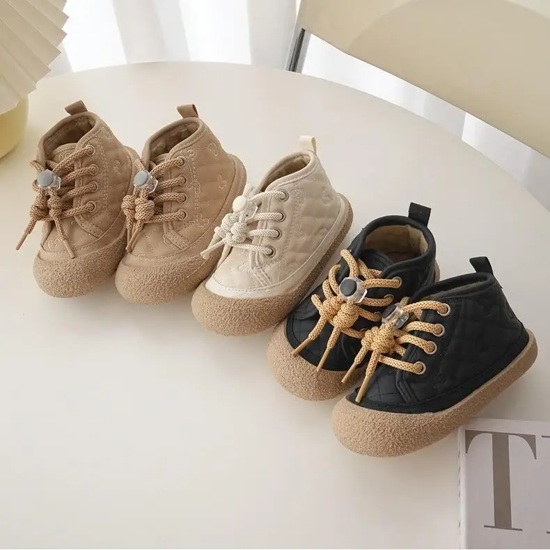 Top Trends: Children's High Top Board Shoes Autumn Winter 2024 New Plush Boys And Girls' Fashion Vintage Soft Soled Warm Casual Shoes 21-32 Shoppable Styles