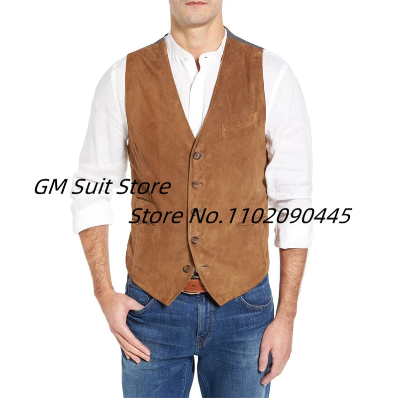 Top Trends: Mens Dress Vest Suede Leather 5 Buttons Male Waistcoat Formal Gilet Homme Business Slim Fit Suit Vest Shoppable Styles