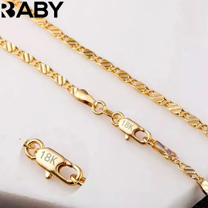 Top Trends: Fashion 18k Gold Necklace 2MM 16 / 18 / 20 / 22 / 24 / 26 / 28 / 30 Inch Side Chain Necklace For Women Men Jewelry Silver Necklace Shoppable Styles