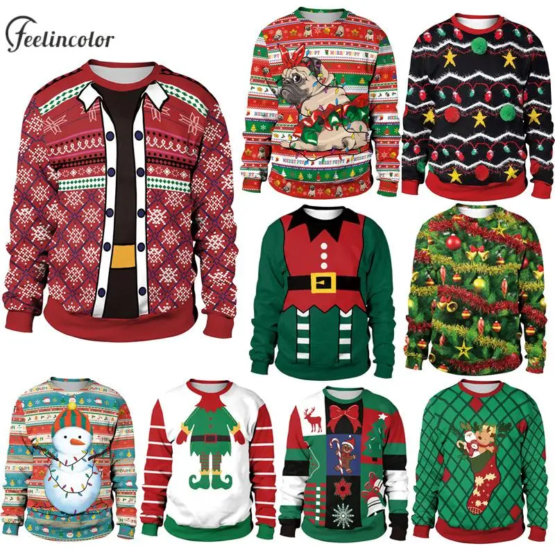 Top Trends: Ugly Christmas Tracksuit Men Fake Two Pieces Sweatshirts Couple Pullover Pet Graphic Sweatshirts Y2K Streetwear Male Clothes Shoppable Styles