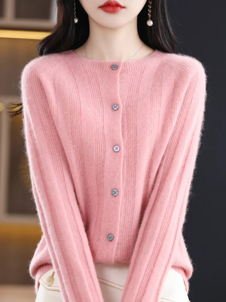 Top Trends: Autumn Winter 100% Merino Wool Women Cardigan O-neck Twist Cashmere Sweater 2023 Korean Fashion Female Clothes Grace Tops Shoppable Styles