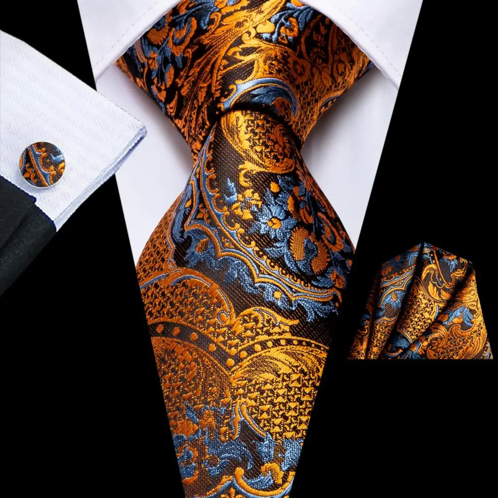 Top Trends: Hi-Tie 100% Silk Luxury Mens Ties Floral Black Gold Ties Paisley NeckTie Pocket Square Cufflinks Set Men's Wedding Party Tie Shoppable Styles - Image 3